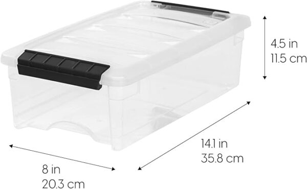 IRIS USA 6 Quart Stackable Plastic Storage Bins with Lids, 10 Pack - BPA-Free, Made in USA - See-Through Organizing Solution, Latches, Durable Nestable Containers, Secure Pull Handle - Clear/Black - Image 2