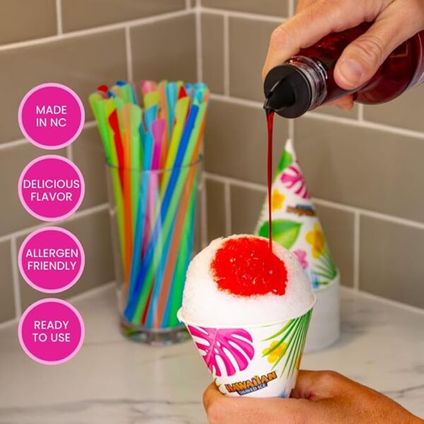 Hawaiian Shaved Ice Maker Kit - Home Snow-Like Dessert Machine for Kids with Cherry, Grape, Blue Raspberry Syrups - 25 Cups, Spoon Straws & Bottle Pourers - Silky Smooth Frozen Treat System - Image 2