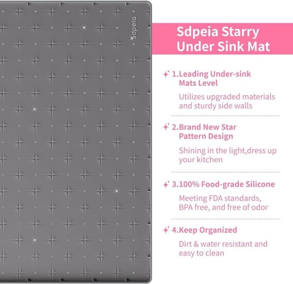Sdpeia Under Sink Mat for [34" x 22"] Cabinet, Upgraded Silicone Waterproof Mat Kitchen Cabinet Liner Cabinet Protector Kitchen Organizers and Storage - Image 6
