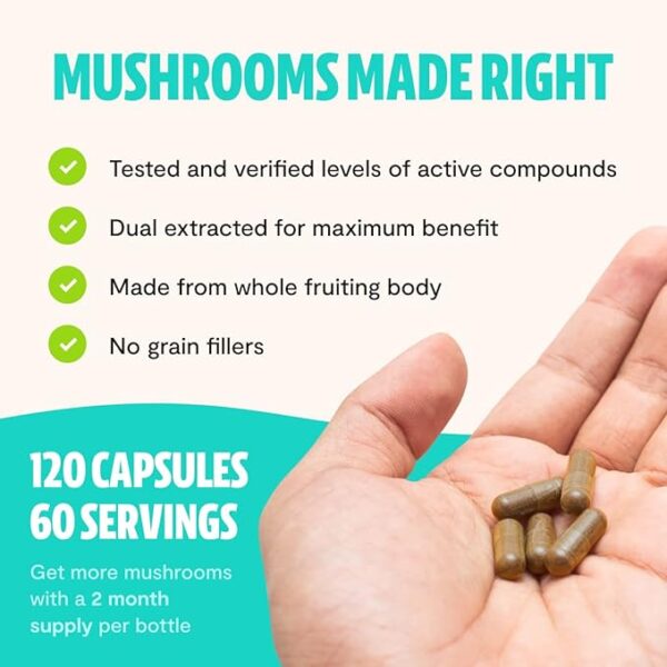 FreshCap Ultimate Mushroom Complex - Ayurveda Lions Mane, Reishi, Cordyceps, Chaga, Turkey Tail, Maitake - Immune Support & Nootropic Supplements for Immunity, Energy, Memory & Focus (120 Capsules) - Image 4