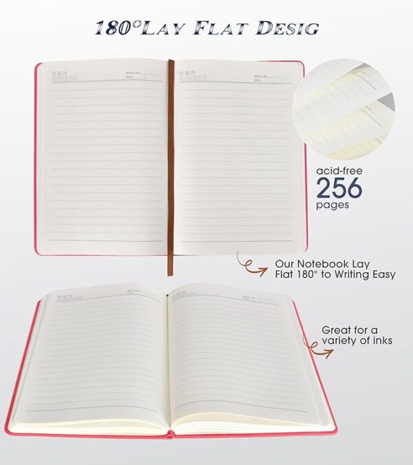 Lined Journal Notebook for Women Men,256 Pages A5 Hardcover Leather Journals for Writing,Travel,Business,Work & School,College Ruled Notebooks for Note Taking,Diary Notepad 5.7"×8.3"(pink) - Image 6