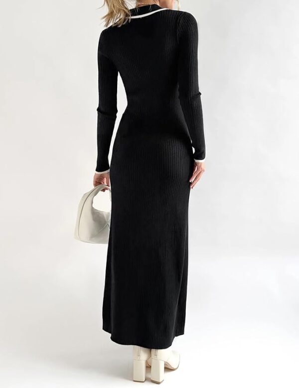 ZESICA Women's Long Sleeve Sweater Dress 2024 Fall V Neck Ribbed Knit Casual Formal Cocktail Bodycon Maxi Dresses - Image 6