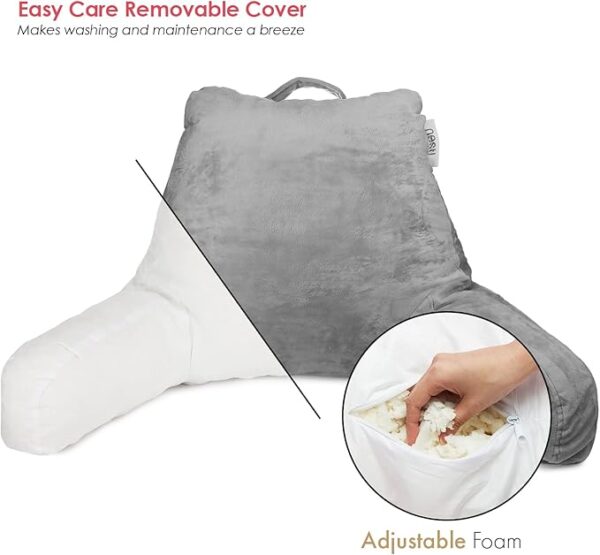 Nestl Reading Pillow Standard Bed Pillow, Back Pillow for Sitting in Bed Shredded Memory Foam Chair Pillow, Reading & Bed Rest Pillows Grey Back Pillow for Bed, Bed Chair Arm Pillow with Pockets - Image 5