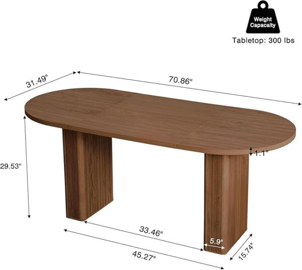 70.8 Inch Kitchen Dining Table for 4-6 People, Oval Kitchen Table with Wood Strip Base, Modern Farmhouse Large Round Dining Room Tables for Kitchen Living Room (Walnut) - Image 6