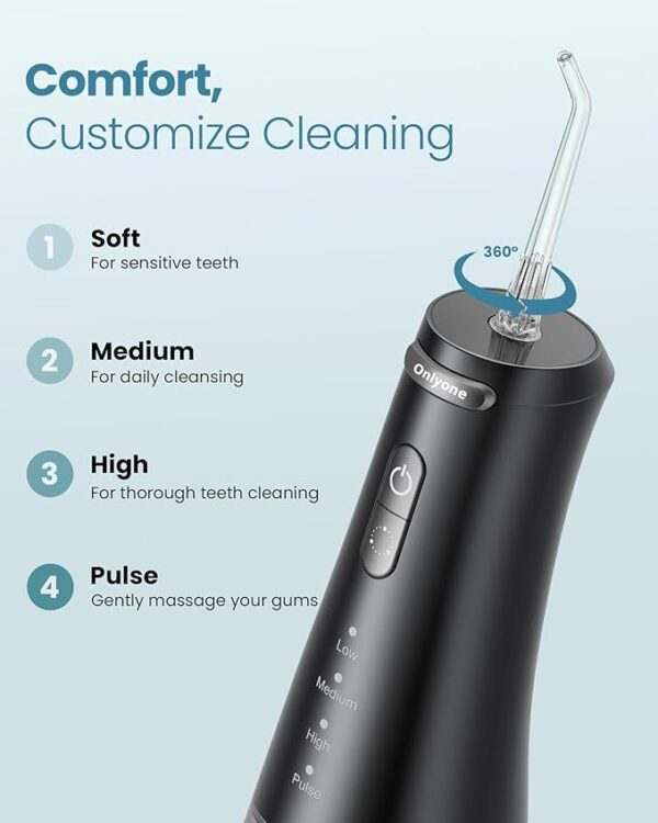 Onlyone Water Dental Flosser Pick for Teeth, 300ML Portable Oral Irrigator, Rechargeable Travel Irrigation Cleaner, Professional Electric Flossing Cleaning Picks for Teeth Cleaning,IPX7 Waterproof - Image 2