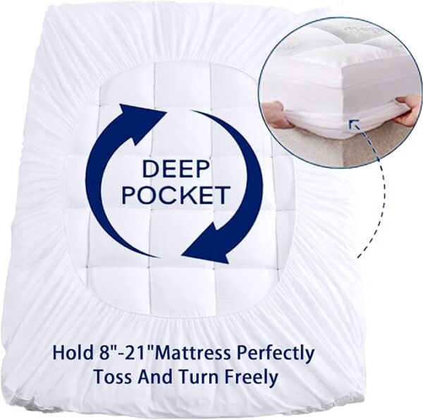 Mattress Topper Queen Size, Cooling Extra Thick Breathable Viscose Made from Bamboo Mattress pad, Soft Quilted Fitted Mattress Cover with 1000 GSM Down Alternative Fill (8-21”Deep Pocket) - Image 6
