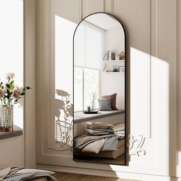 HARRITPURE 64"x21" Full Length Mirror Arched Full Mirror Free Standing Leaning Mirror Wall-Mounted Mirror Aluminum Frame Modern Mirrors for Living Room Bedroom Cloakroom, Black - Image 2