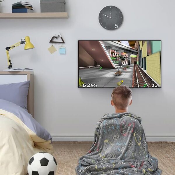 Jekeno Glow in The Dark Gaming Blanket Gamer Game Controller Throw Gift Toys for Kids Boys Teen Son Adults Gamepad Presents Easter Birthday Christmas Bedroom Decor Luminous Blanket Grey 50"x60" - Image 3