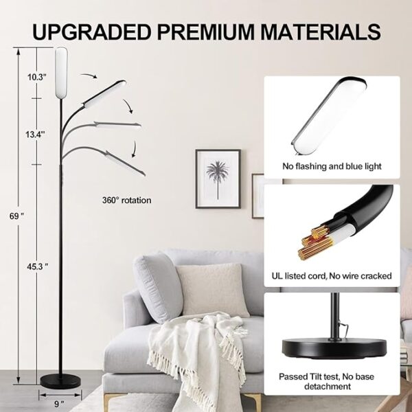 Floor Lamp, 18W 1800LM Super Bright LED Floor Lamp with Remote & Works with Smart Plug, Dimmable Timing Eye Caring Reading Lamps Floor Standing for Living Room Bedroom Office - Image 5