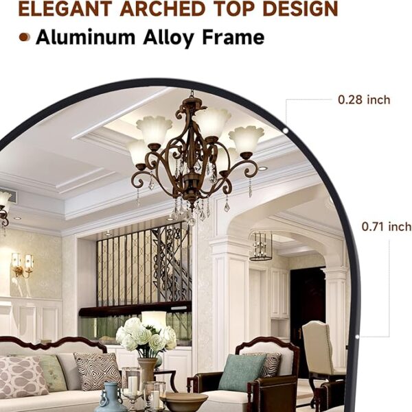 HARRITPURE 64"x21" Full Length Mirror Arched Full Mirror Free Standing Leaning Mirror Wall-Mounted Mirror Aluminum Frame Modern Mirrors for Living Room Bedroom Cloakroom, Black - Image 6