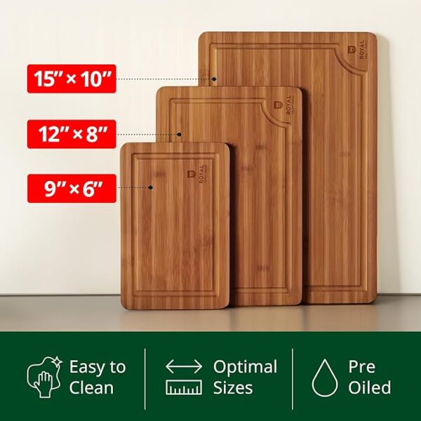 ROYAL CRAFT WOOD Wooden Cutting Boards for Kitchen Meal Prep & Serving - Bamboo Wood Serving Board Set with Deep Juice Groove Side Handles - Charcuterie & Chopping Butcher Block for Meat (3 Pcs) - Image 7