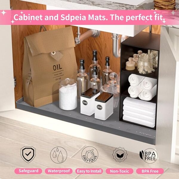 Sdpeia Under Sink Mat for [34" x 22"] Cabinet, Upgraded Silicone Waterproof Mat Kitchen Cabinet Liner Cabinet Protector Kitchen Organizers and Storage - Image 3