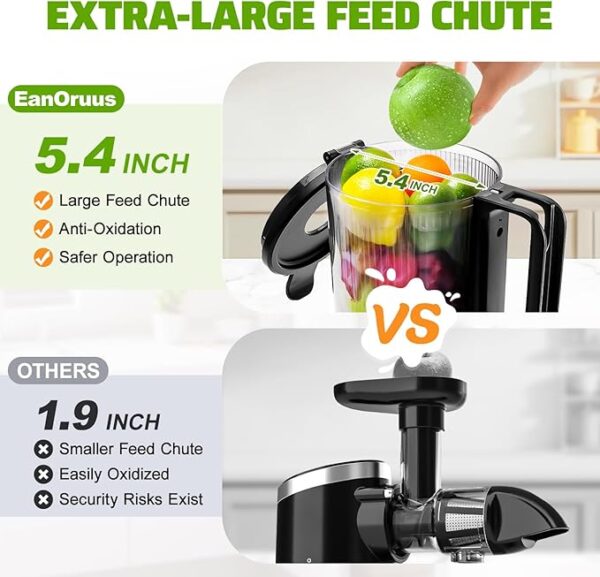 Cold Press Juicer, 400w Slow Juicer Machines with 5.4" Wide Feed Chute, Masticating Juicer with High Juice Yield for Whole Vegetables & Fruits - Image 5