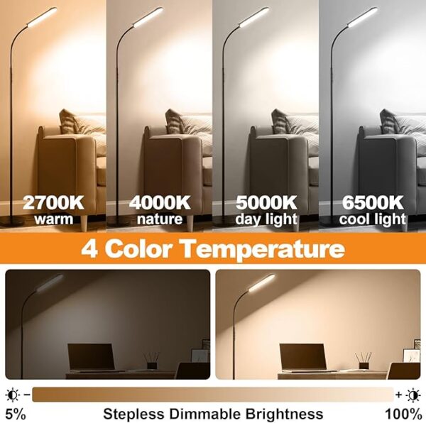 Floor Lamp, 18W 1800LM Super Bright LED Floor Lamp with Remote & Works with Smart Plug, Dimmable Timing Eye Caring Reading Lamps Floor Standing for Living Room Bedroom Office - Image 6