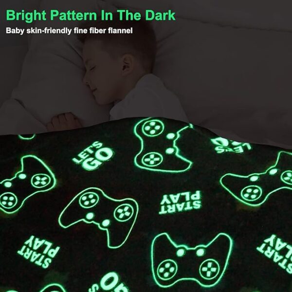 Jekeno Glow in The Dark Gaming Blanket Gamer Game Controller Throw Gift Toys for Kids Boys Teen Son Adults Gamepad Presents Easter Birthday Christmas Bedroom Decor Luminous Blanket Grey 50"x60" - Image 6