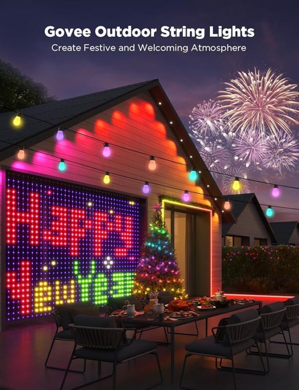 Govee Outdoor String Lights H7015 with 15 Dimmable RGBIC LED Bulbs, 48ft IP65 Waterproof Shatterproof Holidays Decorations, Color Changing Warm White Lights with 47 Scene Modes for Christmas Decor - Image 6