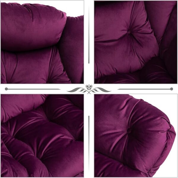 HollyHOME Fabric Lazy Chair with Foldable Ottoman, Accent Comfy Lounge Arm Chair and Folding Footrest Stool Set, Leisure Sofa Reading Chair and Footstool for Living Room, Bedroom, Dorm, Deep Purple - Image 4