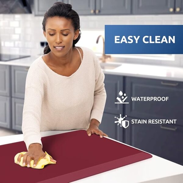 KitchenClouds Kitchen Mat Cushioned Anti Fatigue Rug 17.3"x28" Waterproof Non Slip Kitchen Standing Desk Mat Comfort Floor Mats for Kitchen House Sink Office (Red) - Image 3
