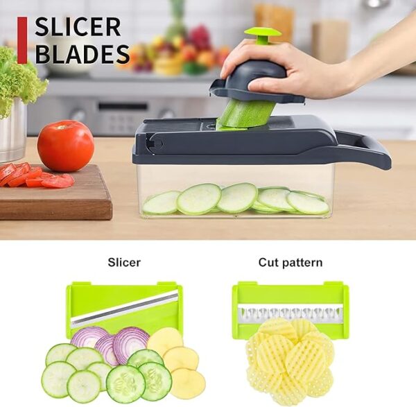 Vegetable Chopper, Onion Chopper, Mandolin Slicer,Pro 10 in 1professional food Choppermultifunctional Vegetable Chopper and Slicer, Dicing Machine, AdjustableVegetable Cutter With Container (Grey) - Image 2