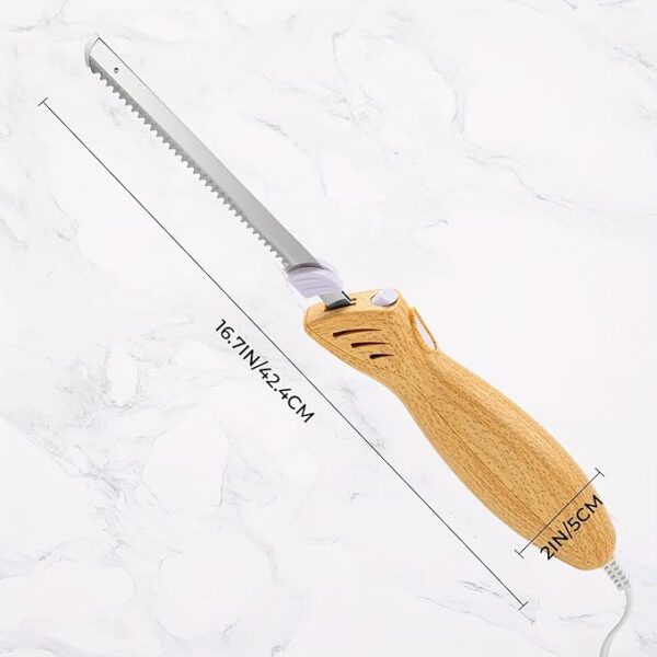 Electric Knife - Easy-Slice Serrated Edge Blades Carving Set for Meat, Bread, Turkey, Ribs, Fillet, DIY, Ergonomic Handle + 2 Blades for Raw & Cooked Food(Faux Wood) - Image 2