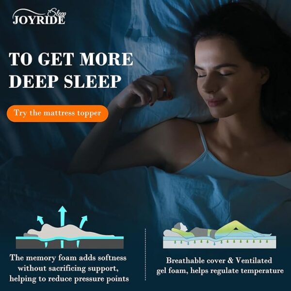 3 Inch Queen Memory Foam Mattress Topper, Cooling Gel Bed Topper with Removable Cover, Soft & Pain Relief & Breathable, CertiPUR-US & Oeko-Tex Certified - Image 3