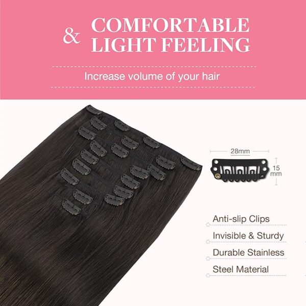 GOO GOO Clip in Hair Extensions Real Human Hair, Remy Human Hair Extensions Clip ins for Women, Natural Human Hair, 22inch 150g 9Pcs, 2 Dark Brown - Image 6