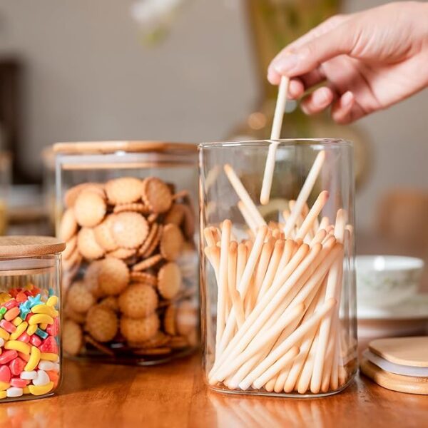 Glass Food Storage Jars 37 oz Set of 6,Glass Storage Containers Clear Glass Food Canister with Bamboo Lid Airtight For Serving Tea, Coffee, Flour, Sugar, Candy, Cookie, Spice and More (Square) - Image 5