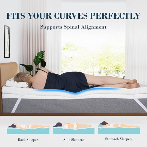 3 Inch Queen Memory Foam Mattress Topper, Cooling Gel Bed Topper with Removable Cover, Soft & Pain Relief & Breathable, CertiPUR-US & Oeko-Tex Certified - Image 4