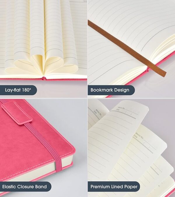 Lined Journal Notebook for Women Men,256 Pages A5 Hardcover Leather Journals for Writing,Travel,Business,Work & School,College Ruled Notebooks for Note Taking,Diary Notepad 5.7"×8.3"(pink) - Image 3