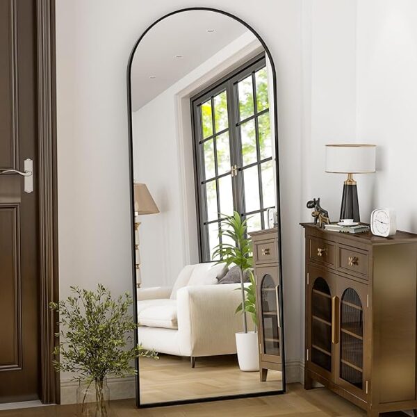 HARRITPURE 64"x21" Full Length Mirror Arched Full Mirror Free Standing Leaning Mirror Wall-Mounted Mirror Aluminum Frame Modern Mirrors for Living Room Bedroom Cloakroom, Black - Image 4