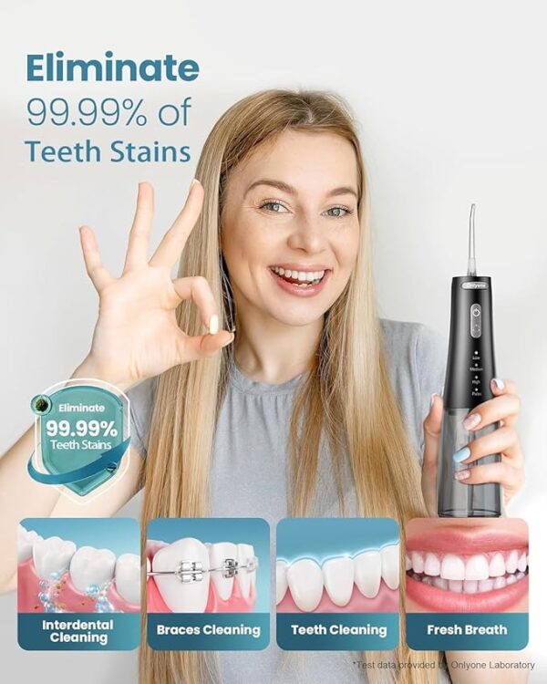 Onlyone Water Dental Flosser Pick for Teeth, 300ML Portable Oral Irrigator, Rechargeable Travel Irrigation Cleaner, Professional Electric Flossing Cleaning Picks for Teeth Cleaning,IPX7 Waterproof - Image 5