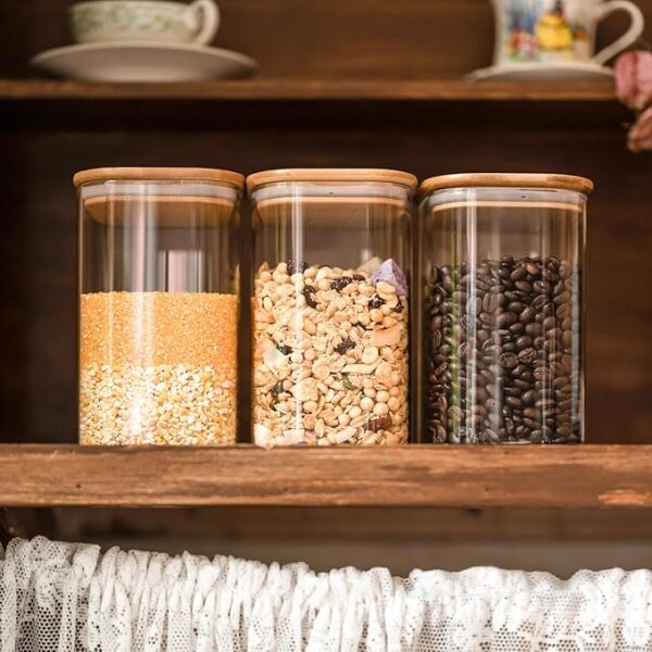 Glass Food Storage Jars 37 oz Set of 6,Glass Storage Containers Clear Glass Food Canister with Bamboo Lid Airtight For Serving Tea, Coffee, Flour, Sugar, Candy, Cookie, Spice and More (Square) - Image 6
