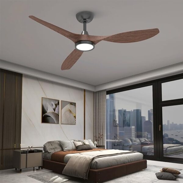 Roomratv Ceiling Fans with Lights and Remote, Ceiling Fan 52 Inch Woodgrain Color Quiet DC Motor 3 CCT Memory Modern Large Airflow Noiseless Reversible 6 Speeds 3 Timers Indoor for Living Room
