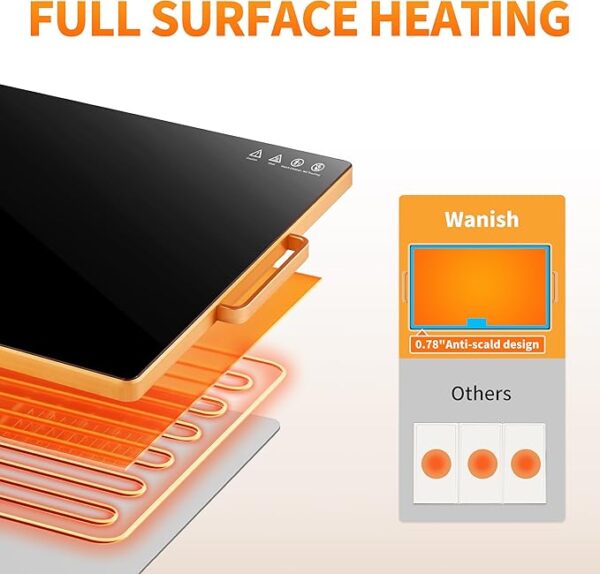 Electric Warming Tray（XXL 32”x18”），Food Warmer with Thermostat and Full Surface Heating，Food Warming Mat with 2 Temperature Modes for Parties Buffet，Gatherings，Gold Edge Handles Warming Mat for Food - Image 5