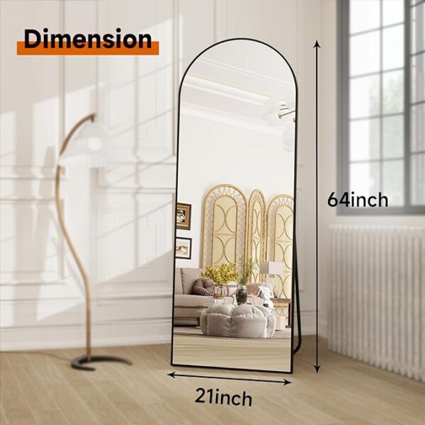 HARRITPURE 64"x21" Full Length Mirror Arched Full Mirror Free Standing Leaning Mirror Wall-Mounted Mirror Aluminum Frame Modern Mirrors for Living Room Bedroom Cloakroom, Black - Image 5