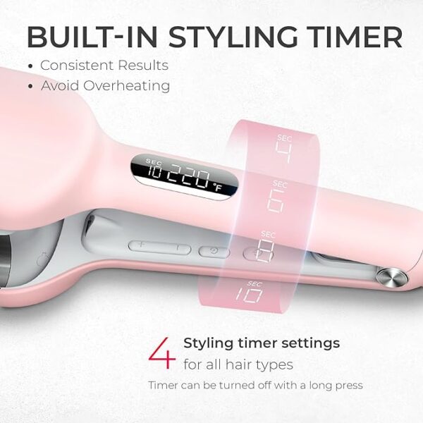 Curling Iron Hair Crimper Waver - TYMO ROVY Beach Waves Curling Wand, Ionic Deep Waver Hair Curler Tool with Ceramic 3 Barrel for Women, Dual Voltage, Anti-Scald, Easy to Use, Pink, 1.25 Inch - Image 2
