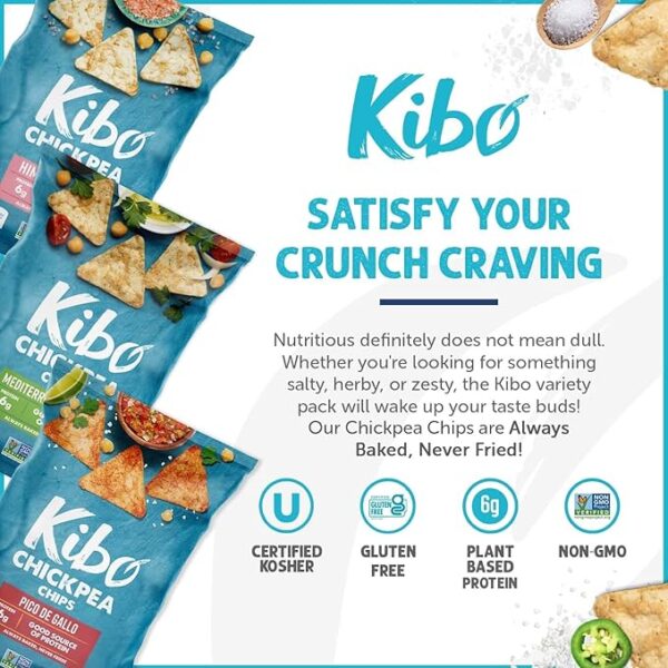 Kibo Chickpea Chips - High Protein/Fiber, Plant-Based, Cert. Gluten Free, Non-GMO, Vegan, Kosher, 3 Flavor Variety Pack, 1oz 12 pk - Image 2
