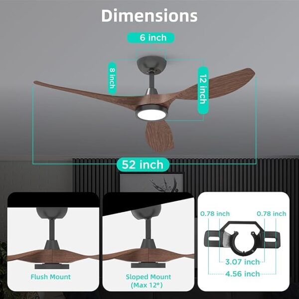 Roomratv Ceiling Fans with Lights and Remote, Ceiling Fan 52 Inch Woodgrain Color Quiet DC Motor 3 CCT Memory Modern Large Airflow Noiseless Reversible 6 Speeds 3 Timers Indoor for Living Room - Image 2