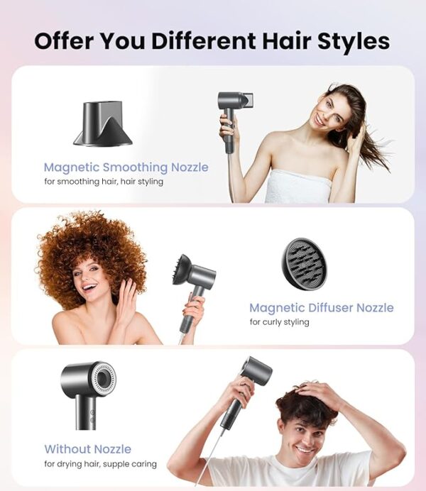Hair Dryer with Diffuser, Negative Ionic Blow Dryer, Professional High-Speed Hairdryer with 110000 RPM Brushless Motor for Fast Drying, Lightweight Travel Hairdryer for Home Salon Women Man Curly Hair - Image 3
