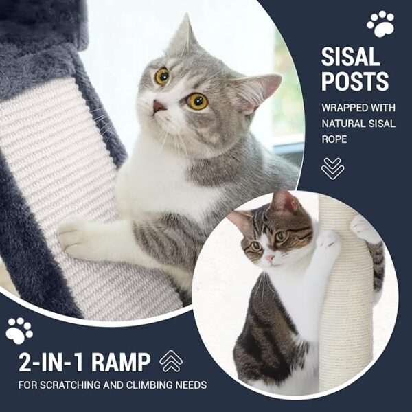 Allewie 68 Inches Cat Tree House with Condo, Scratching Post, and Multi-Level Towers for Cats - Smokey Grey - Image 6