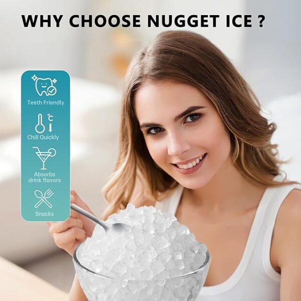 EUHOMY Nugget Ice Maker Countertop with Handle, Ready in 6 Mins, 34lbs Per Day, Removable Top Cover, Auto-Cleaning, Portable Sonic Ice Maker with Basket and Scoop, for Home/Party/RV/Camping (Black) - Image 2