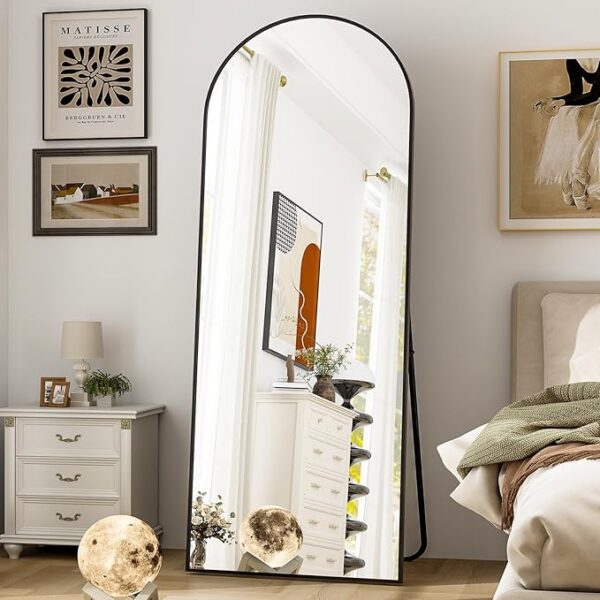HARRITPURE 64"x21" Full Length Mirror Arched Full Mirror Free Standing Leaning Mirror Wall-Mounted Mirror Aluminum Frame Modern Mirrors for Living Room Bedroom Cloakroom, Black - Image 3
