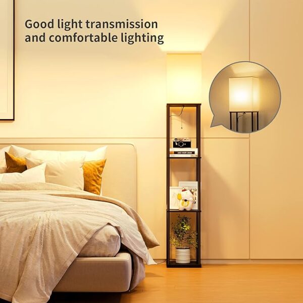 SUNMORY Floor Lamp with Shelves, Modern Square Standing Lamp with 3 Color Temperature Bulb, Corner Display Bookshelf Lamp for Living Room and Bedroom(Black) - Image 4