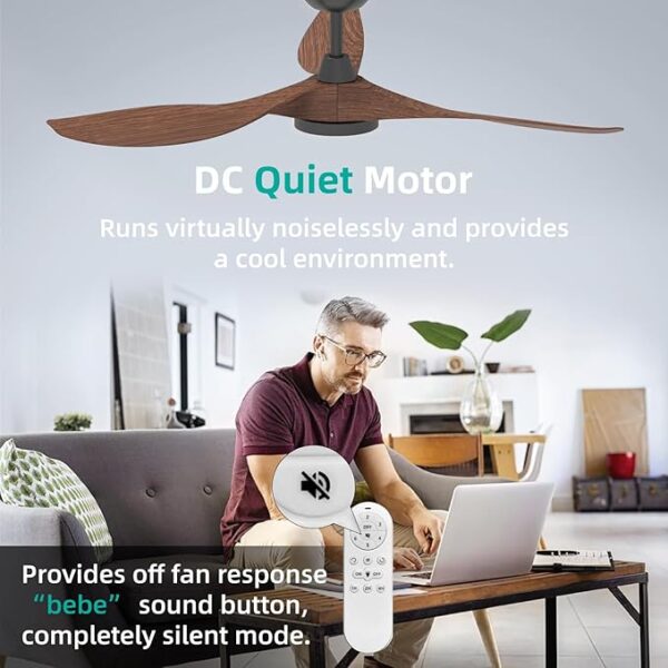 Roomratv Ceiling Fans with Lights and Remote, Ceiling Fan 52 Inch Woodgrain Color Quiet DC Motor 3 CCT Memory Modern Large Airflow Noiseless Reversible 6 Speeds 3 Timers Indoor for Living Room - Image 3