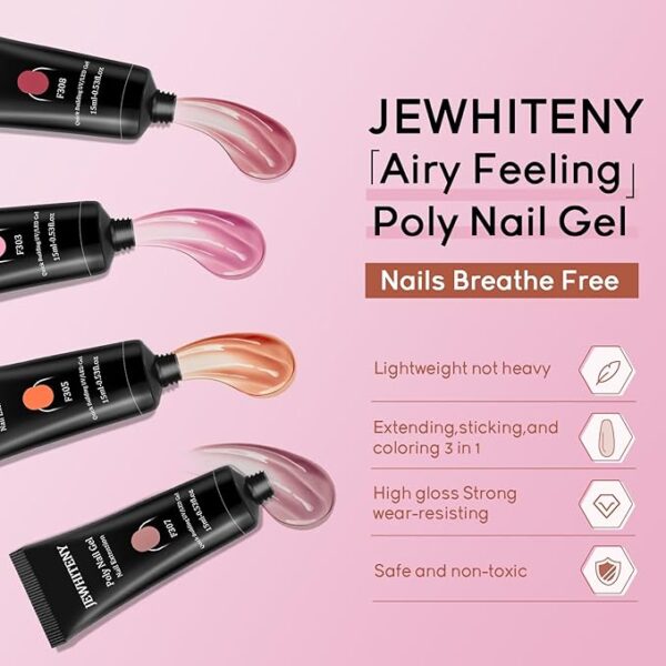JEWHITENY Poly Extension Gel Nail Kit 14 PCS Poly Gel With Mini Nail Lamp Poly Nail Gel Kit with Slip Solution Basic Poly Gel Nail Art Tools Nail Art Design Beginner Kit - Image 3