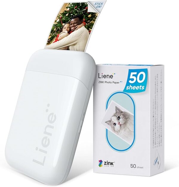 Liene 2x3” Photo Printer, Mini Instant Portable Color Mono Photo Printer Bundle 50 Zink Adhesive Paper, Bluetooth 5.0, Compatible w/iOS & Android, Small Picture Printer for iPhone, Smartphone, White