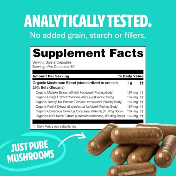 FreshCap Ultimate Mushroom Complex - Ayurveda Lions Mane, Reishi, Cordyceps, Chaga, Turkey Tail, Maitake - Immune Support & Nootropic Supplements for Immunity, Energy, Memory & Focus (120 Capsules) - Image 2
