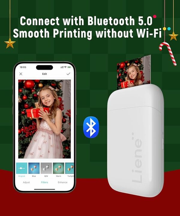 Liene 2x3” Photo Printer, Mini Instant Portable Color Mono Photo Printer Bundle 50 Zink Adhesive Paper, Bluetooth 5.0, Compatible w/iOS & Android, Small Picture Printer for iPhone, Smartphone, White - Image 6