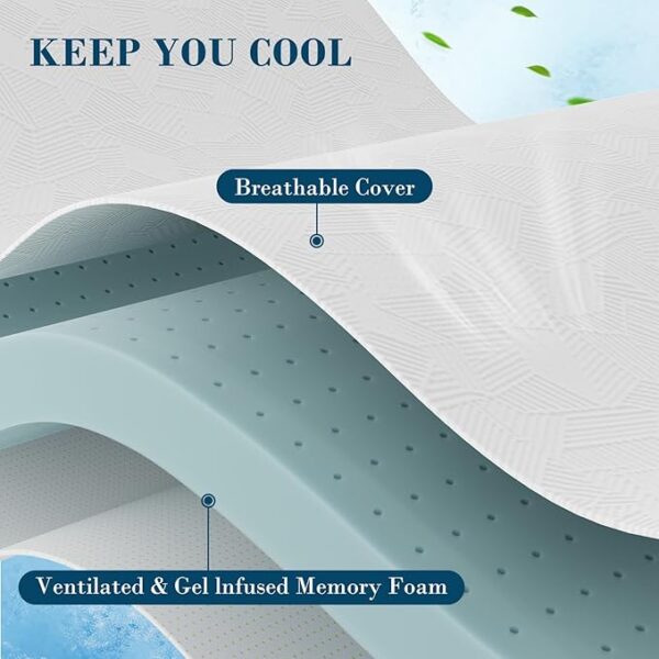3 Inch Queen Memory Foam Mattress Topper, Cooling Gel Bed Topper with Removable Cover, Soft & Pain Relief & Breathable, CertiPUR-US & Oeko-Tex Certified - Image 5