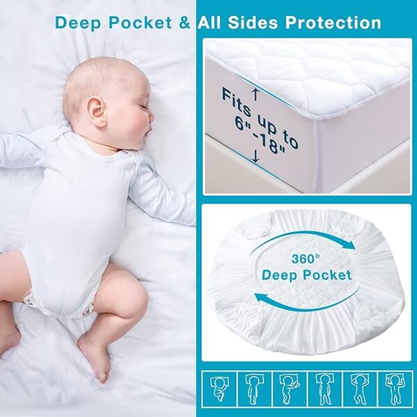 Lunsing California King Mattress Protector, Soft Breathable Waterproof Cal King Size Mattress Pad Cover, 6-18 inches Deep Pocket, White - Image 5